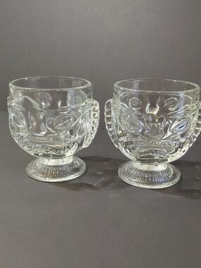 Lot of 2 Vintage 1970s Indiana Glass Company "Happy/Sad" Footed Tiki Mugs